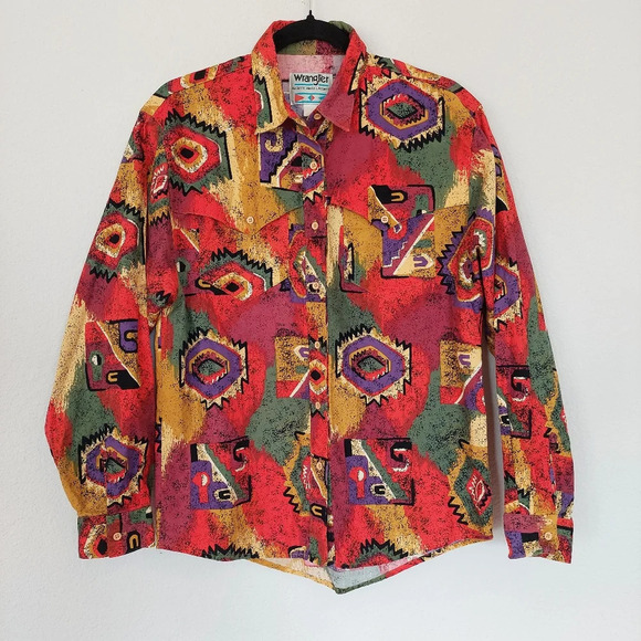 Wrangler Authentic Western Apparel Aztec Button Down Long-sleeved Shirt Size L - Picture 1 of 9